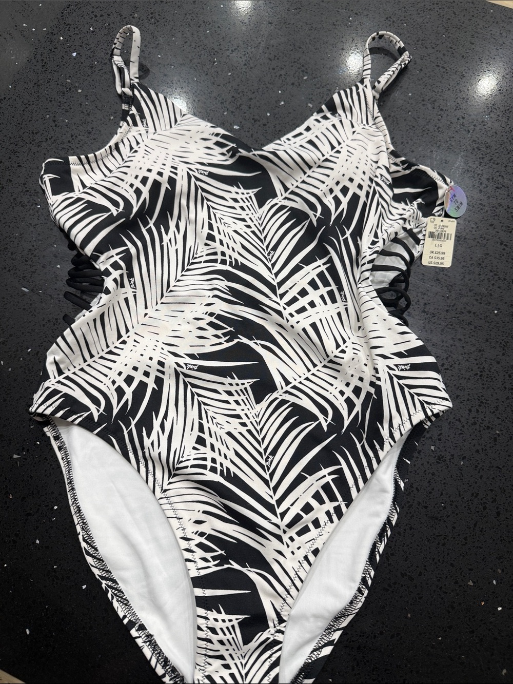 Victoria's Secret Black & White Palm-Print One-Piece Swimsuit